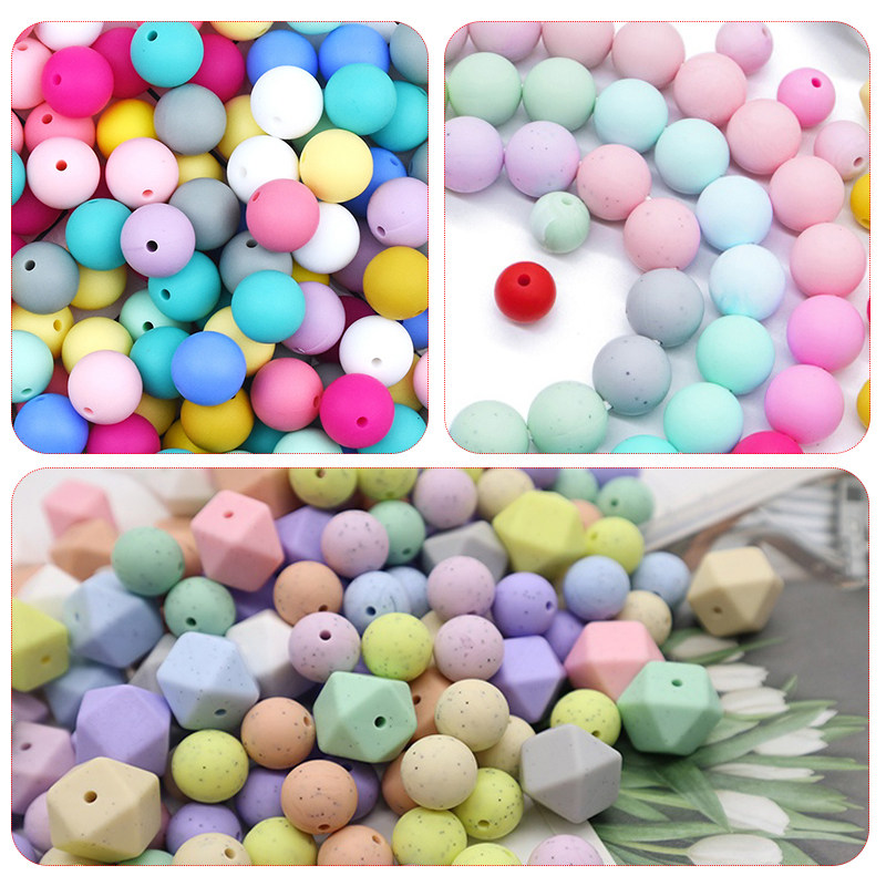 OEM/ ODM Food Grade Silicone Baby Beads Chain Teether with Clip Custom Match 9MM/ 12MM/ 15MM Silicone Keychain/ Bracelet